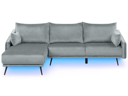  Corner Sofa 3 Seater VARDE Velvet Grey LED Right Hand