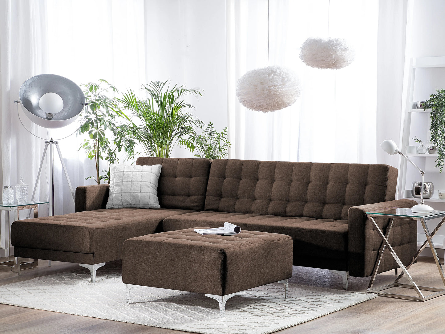  Modular Corner Sofa Bed 4 Seater ABERDEEN Fabric Dark Brown Right Hand
