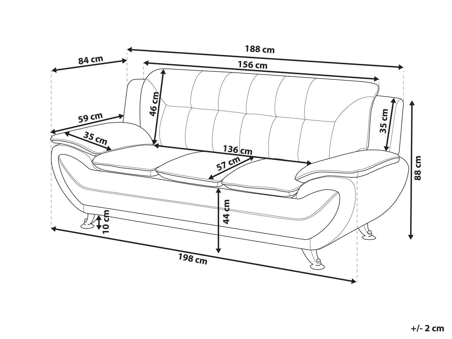  Sofa 3 Seater LEIRA Faux Leather Grey
