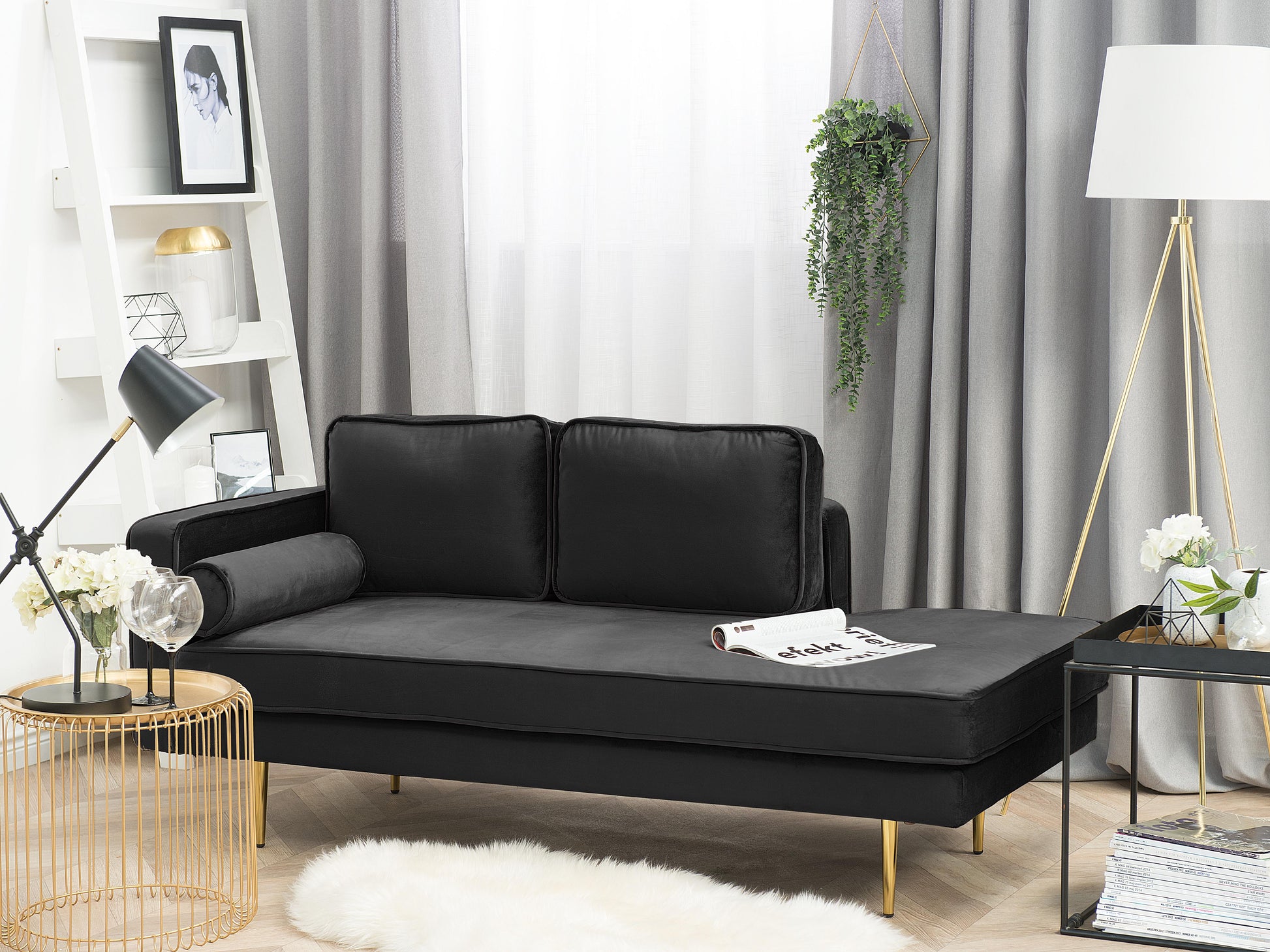  Left-Hand Chaise Lounge MIRAMAS Velvet Black