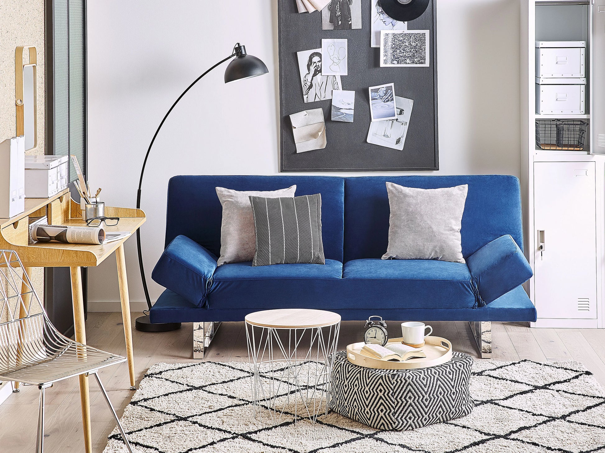  Sofa Bed 2 Seater YORK Velvet Navy Blue