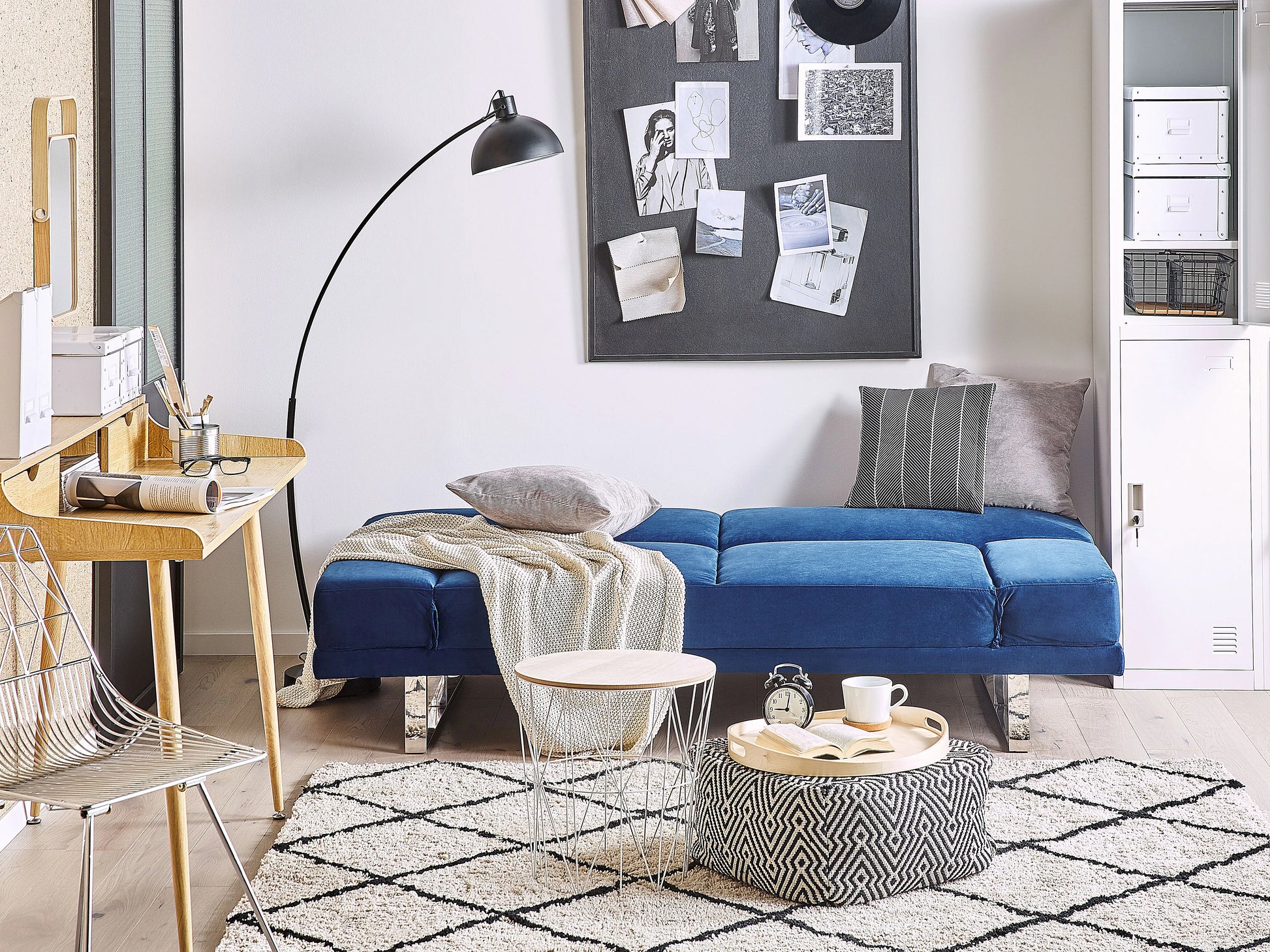  Sofa Bed 2 Seater YORK Velvet Navy Blue