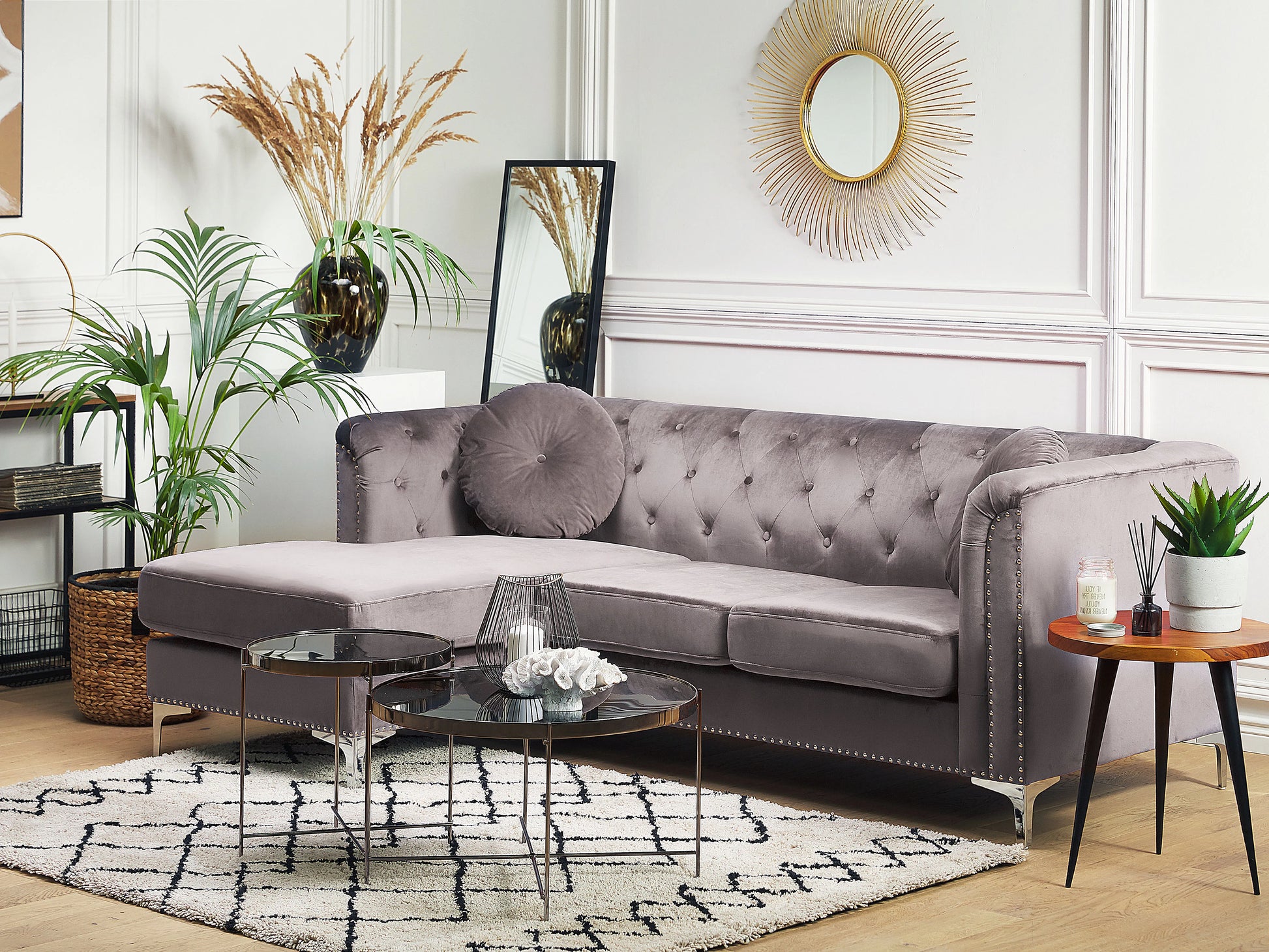  Corner Sofa 3 Seater FLEN Velvet Grey Right Hand