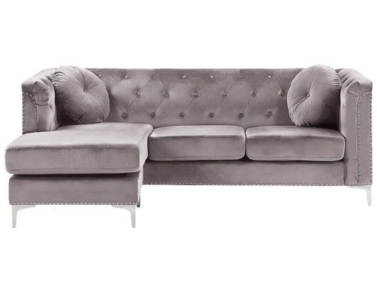  Corner Sofa 3 Seater FLEN Velvet Grey Right Hand