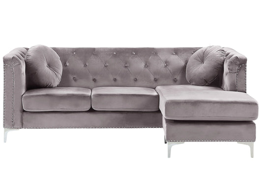  Corner Sofa 3 Seater FLEN Velvet Grey Left Hand