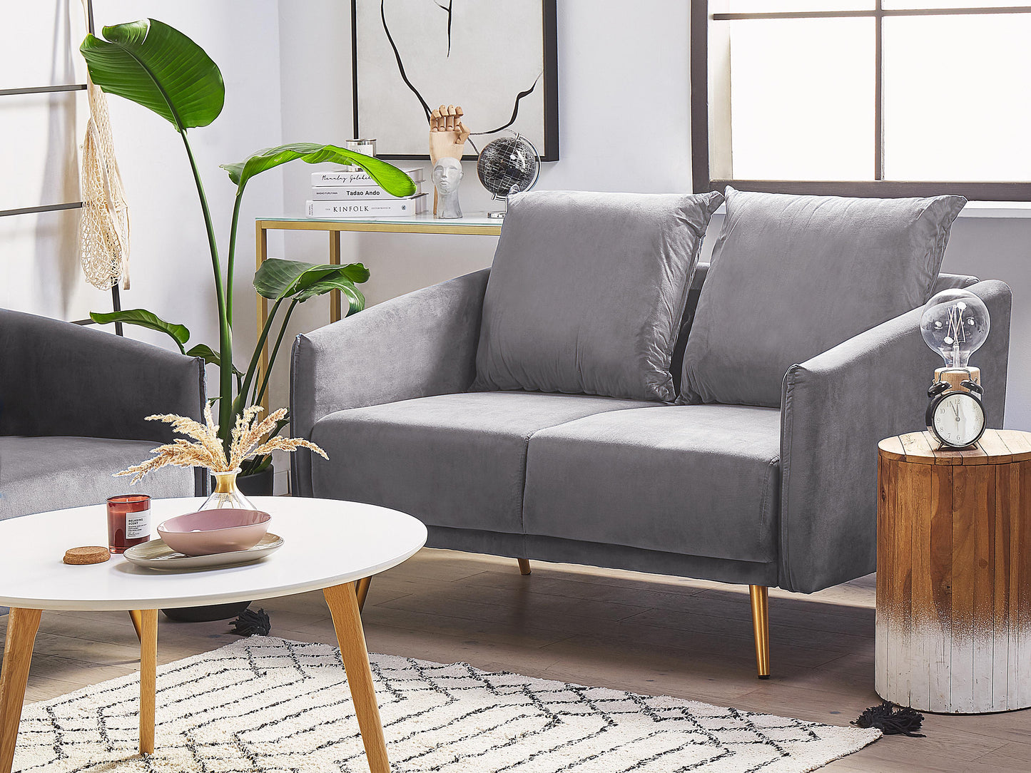  Living Room Set 5 Seater MAURA Velvet Grey