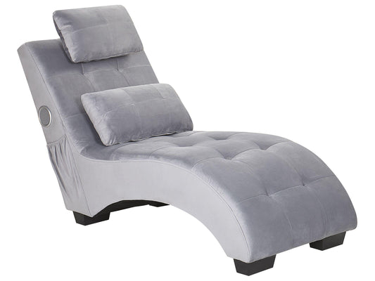  Chaise Longue SIMORRE Velvet Grey With Built-In Bluetooth Speaker