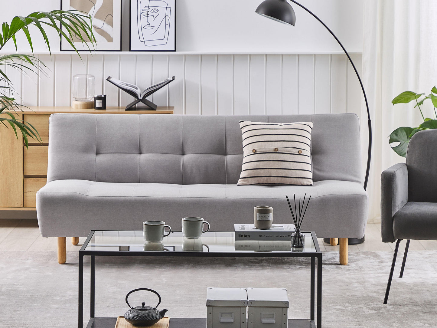  Sofa Bed 3 Seater ALSTEN Fabric Light Grey