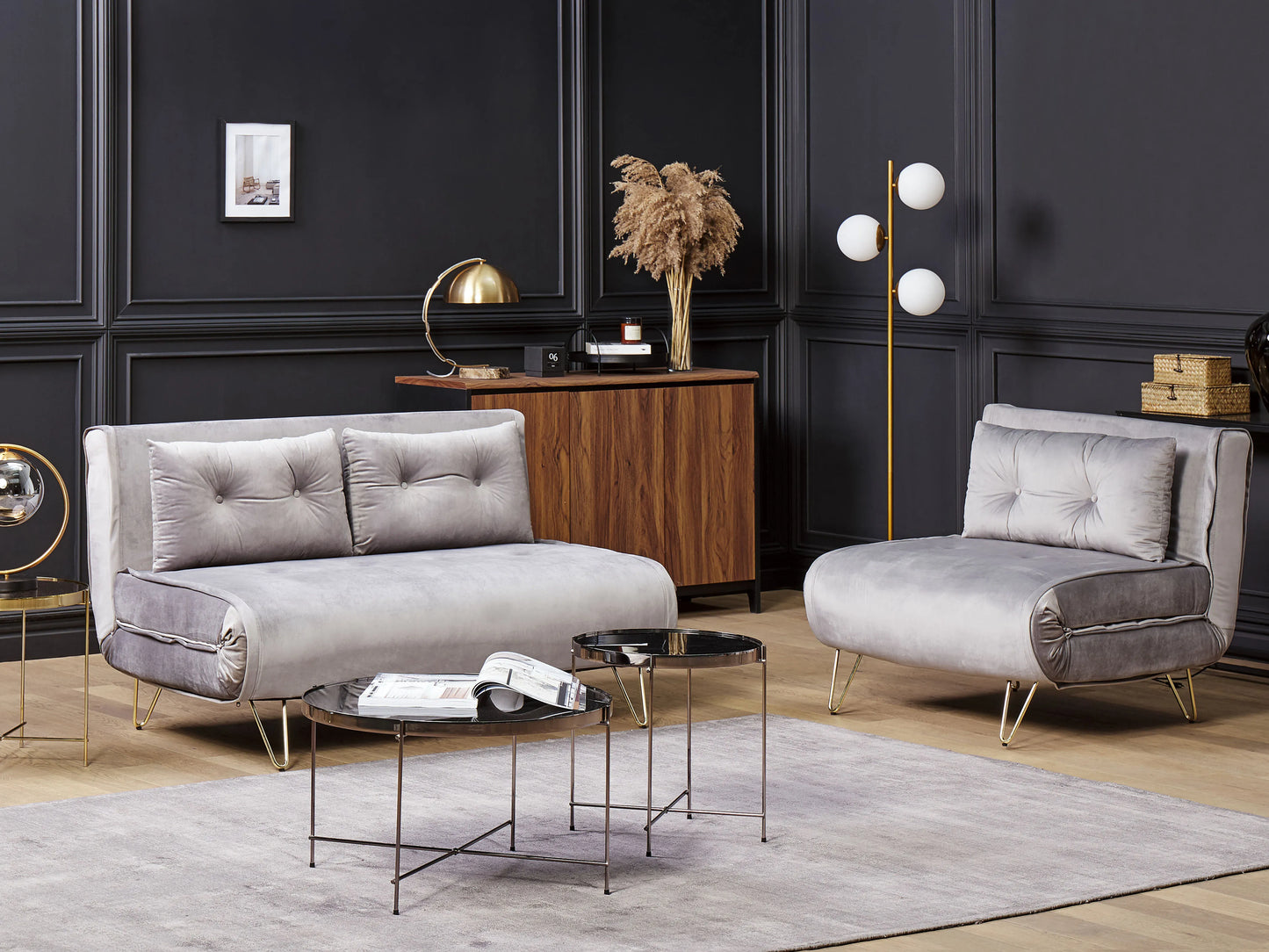  Single Sofa Bed VESTFOLD Velvet Grey