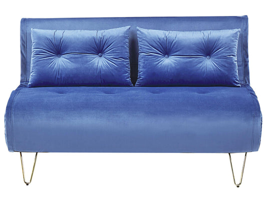  Sofa Bed 2 Seater VESTFOLD Velvet Navy Blue