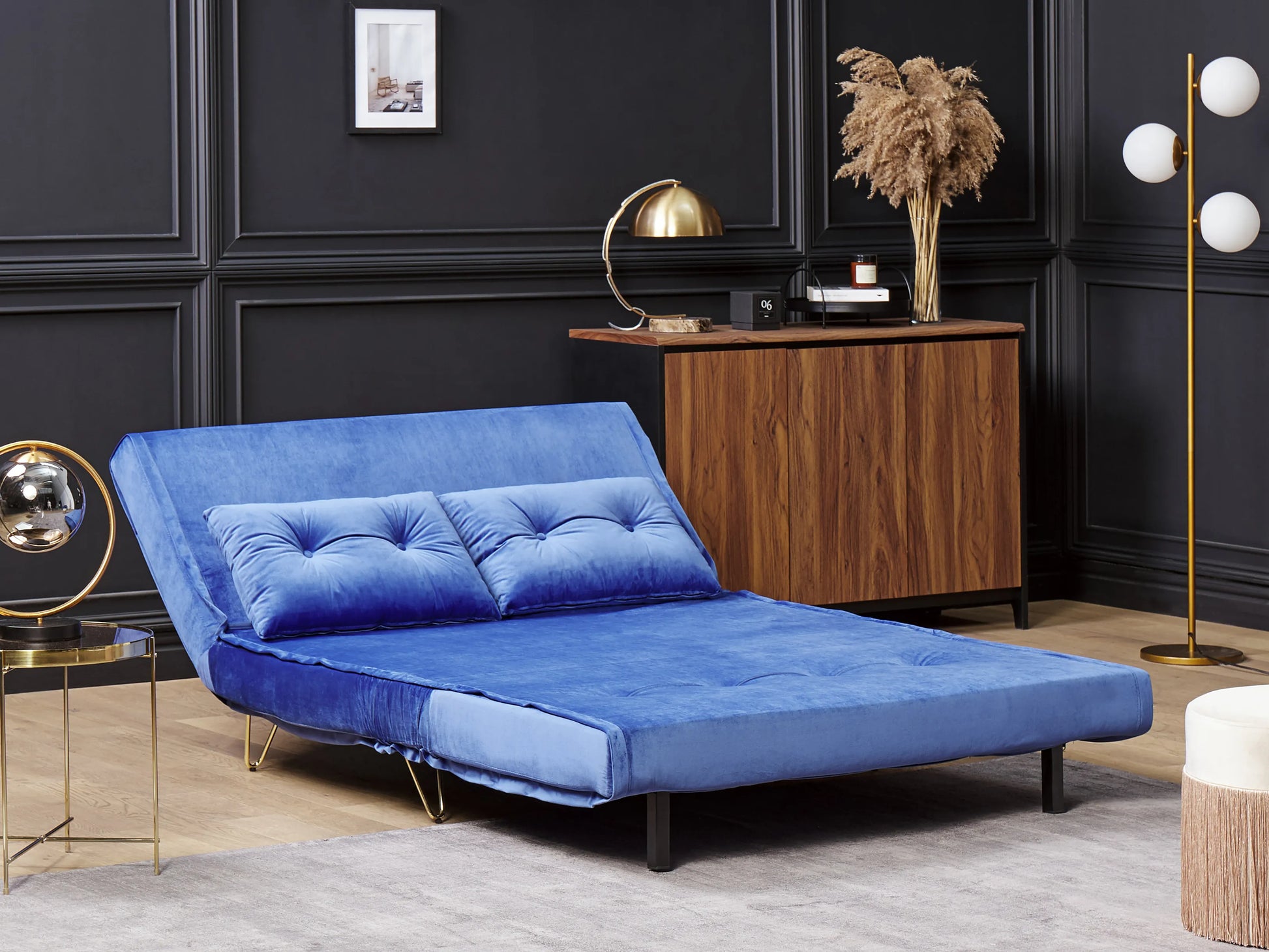  Sofa Bed 2 Seater VESTFOLD Velvet Navy Blue