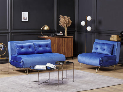  Sofa Bed 2 Seater VESTFOLD Velvet Navy Blue
