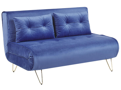  Sofa Bed 2 Seater VESTFOLD Velvet Navy Blue