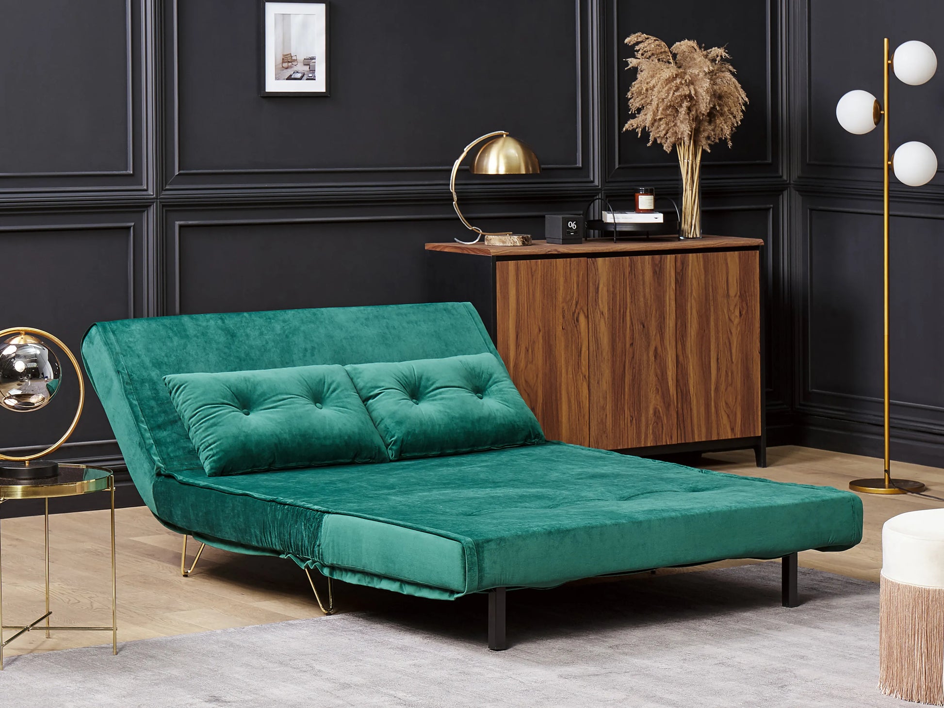  Sofa Bed 2 Seater VESTFOLD Velvet Dark Green
