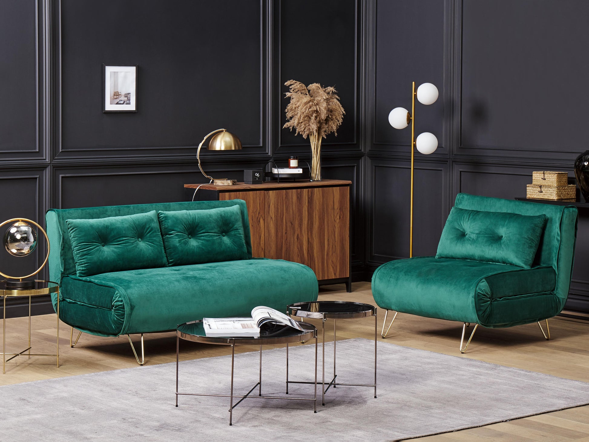  Sofa Bed 2 Seater VESTFOLD Velvet Dark Green