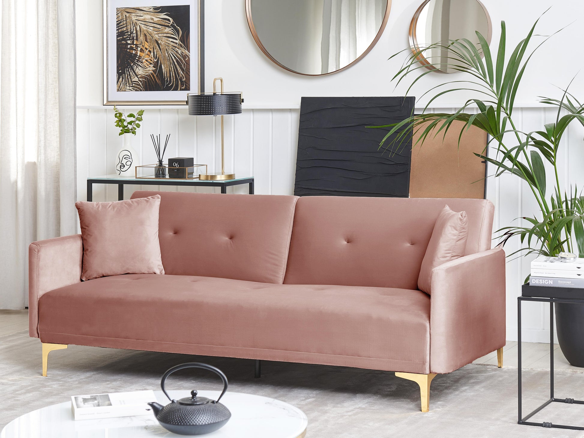  Sofa Bed 3 Seater LUCAN Velvet Pink