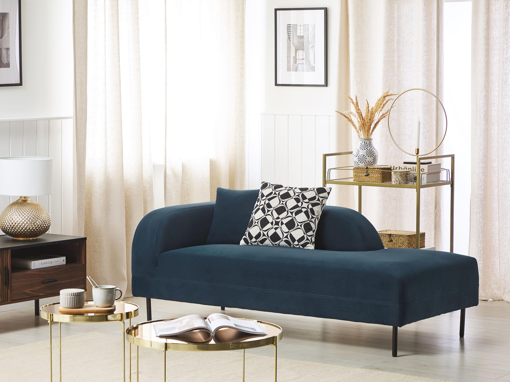  Left-Hand Chaise Lounge LE CRAU Velvet Dark Blue