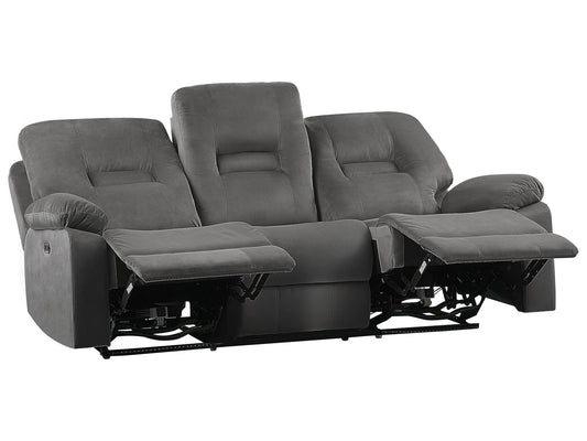  Electric Recliner Sofa 3 Seater BERGEN Velvet Dark Grey With USB Port