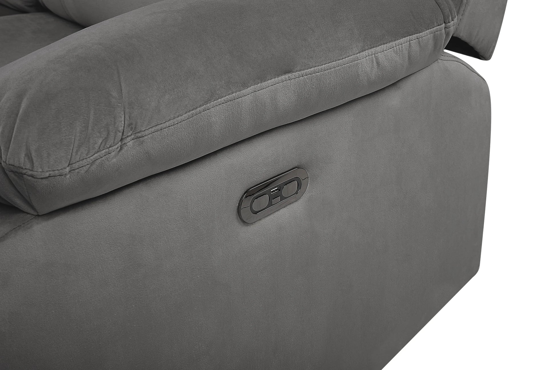  Electric Recliner Sofa 3 Seater BERGEN Velvet Dark Grey With USB Port