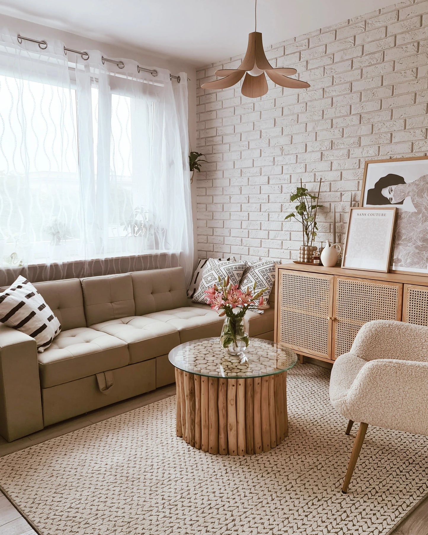  Sofa Bed 3 Seater FALSTER Fabric Beige With Storage