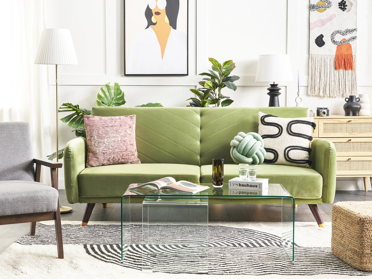  Sofa Bed 3 Seater SENJA Velvet Olive Green