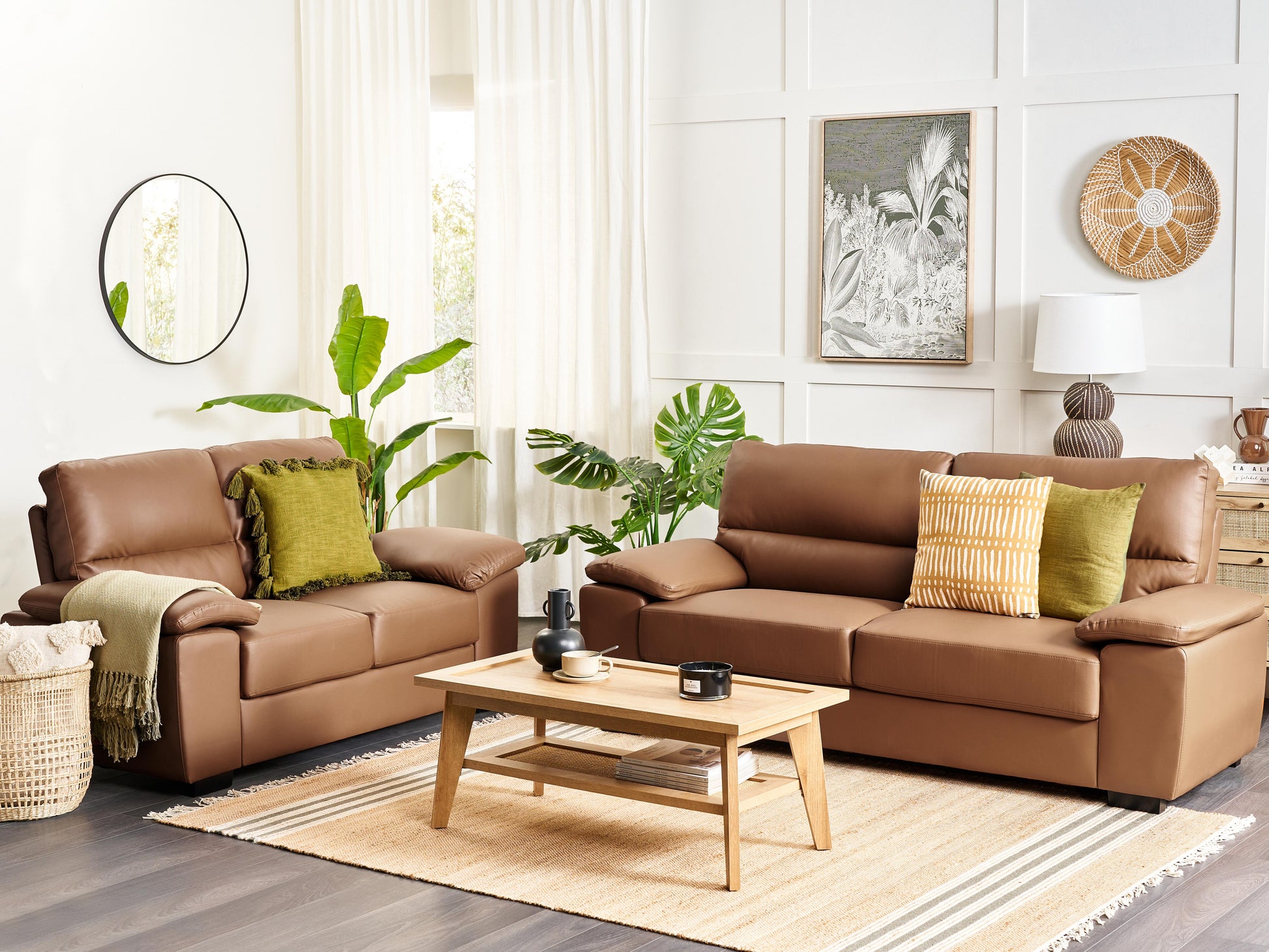  Sofa 3 Seater VOGAR Faux Leather Golden Brown