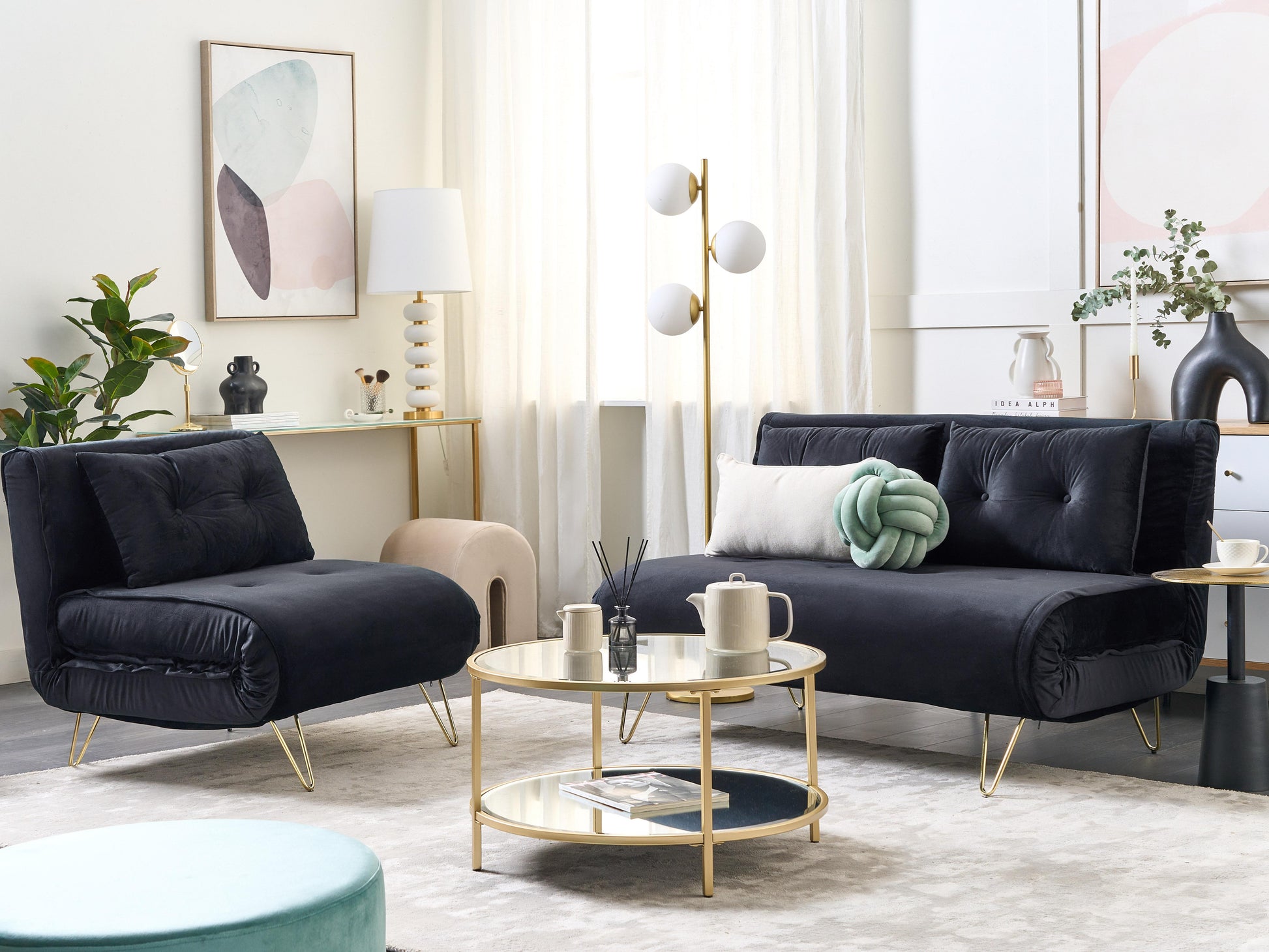  Single Sofa Bed VESTFOLD Velvet Black