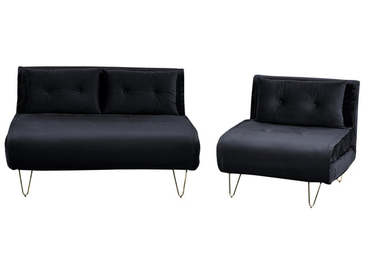  Living Room Set 3 Seater VESTFOLD Velvet Black