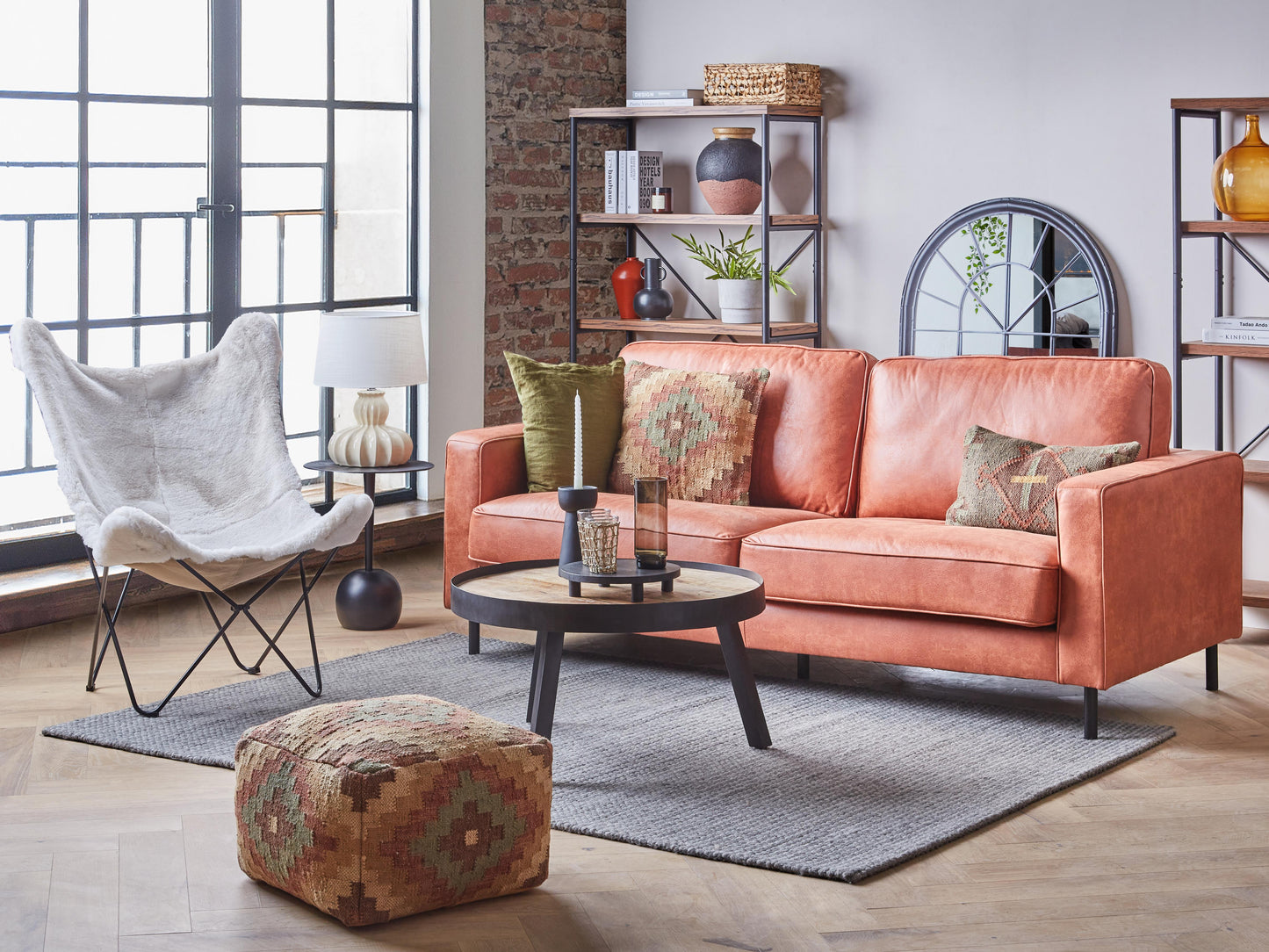  Sofa 3 Seater SAVALEN Faux Leather Golden Brown