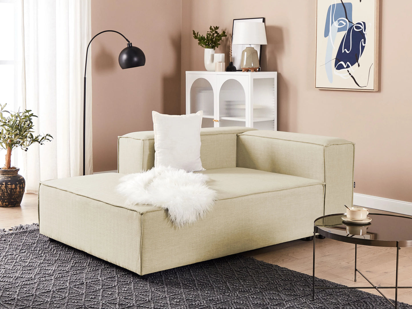  Chaise Longue APRICA Faux Linen Beige