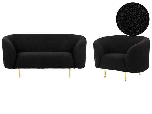  Living Room Set 3 Seater LOEN Boucle Black
