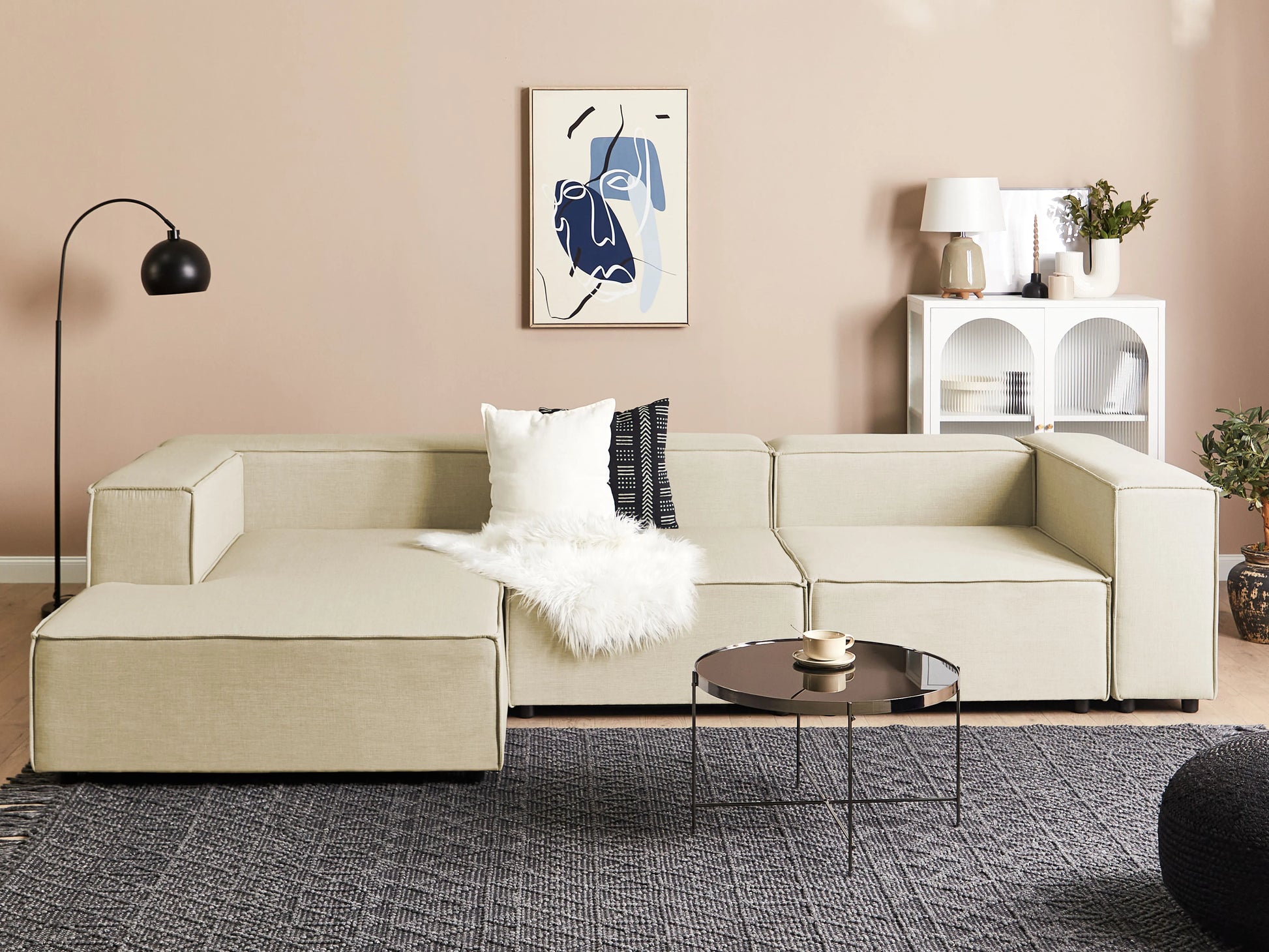  Chaise Longue APRICA Faux Linen Beige