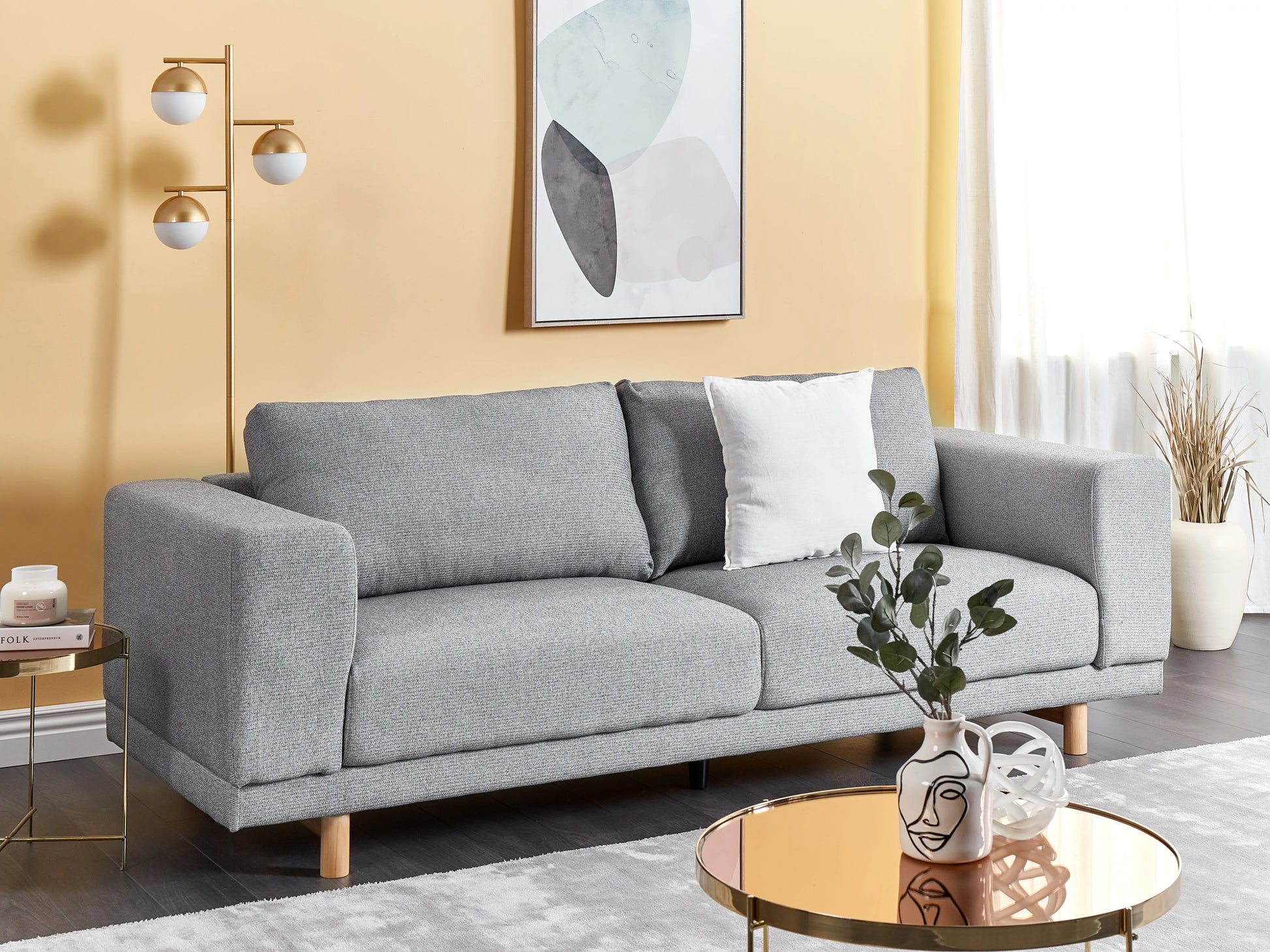  Sofa 3 Seater NIVALA Fabric Light Grey