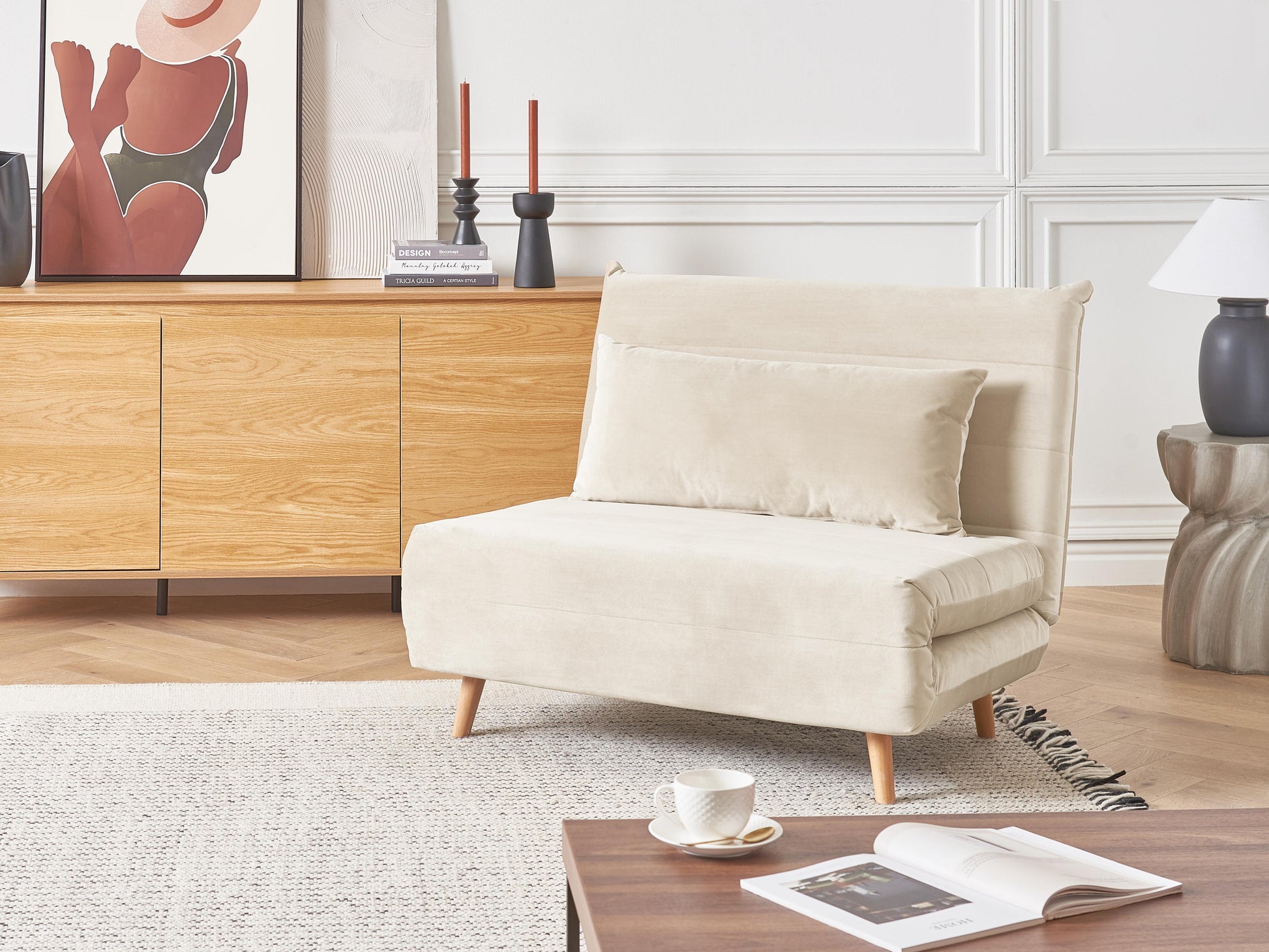  Single Sofa Bed SETTEN Velvet Light Beige
