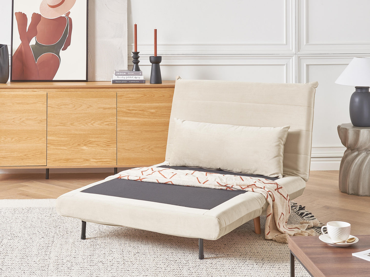  Single Sofa Bed SETTEN Velvet Light Beige
