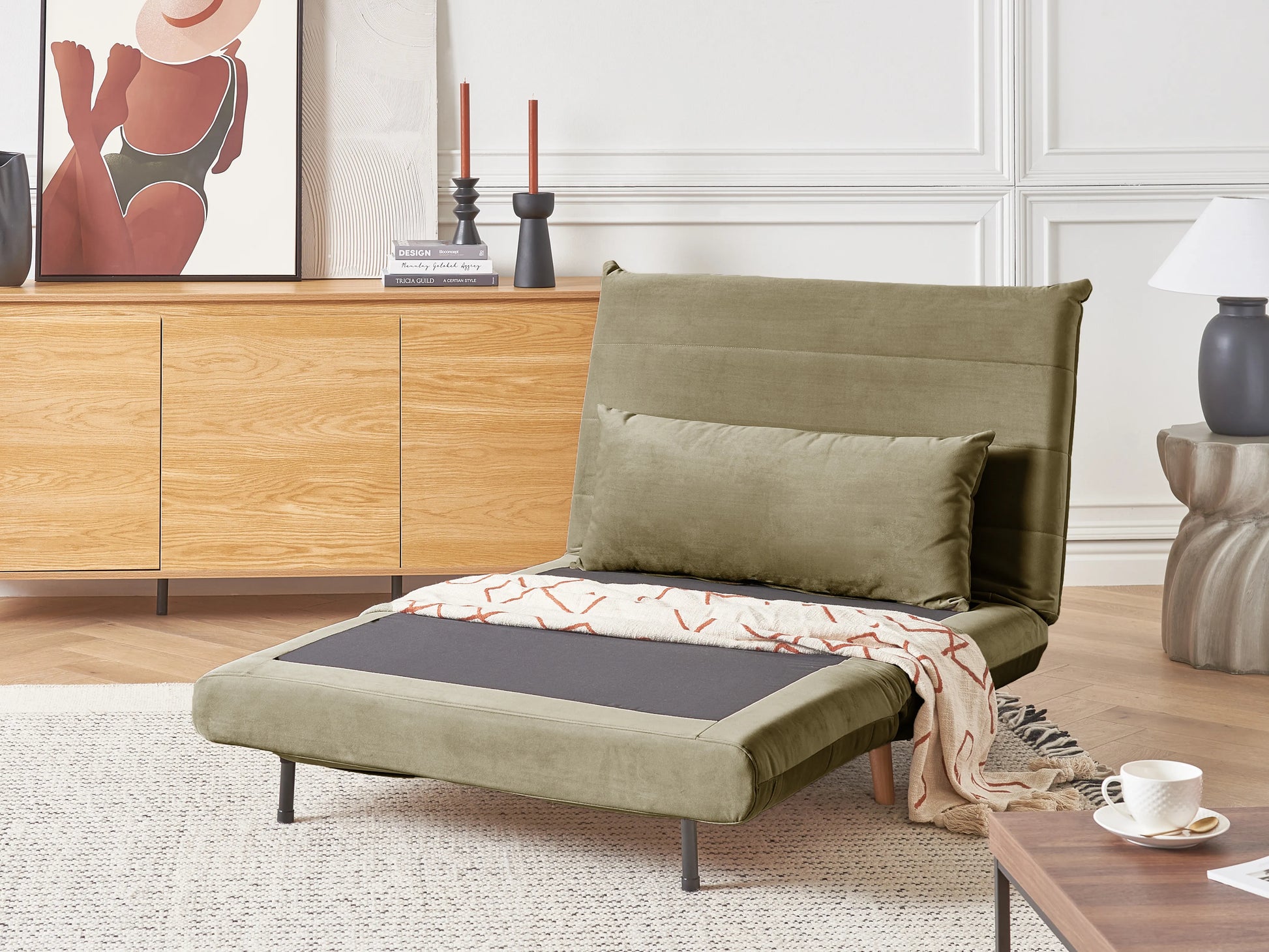  Single Sofa Bed SETTEN Velvet Olive Green