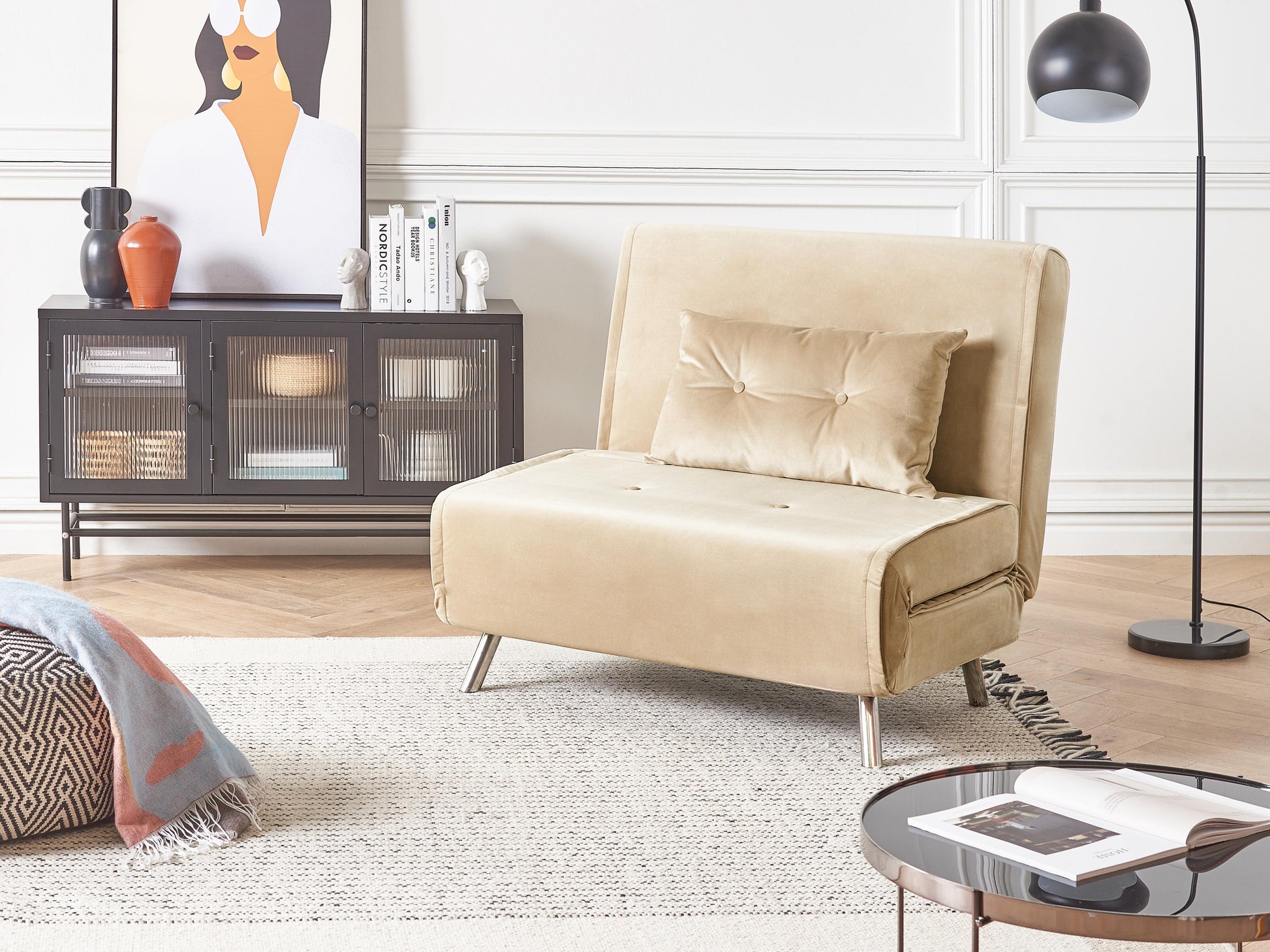  Single Sofa Bed FARRIS Velvet Sand Beige