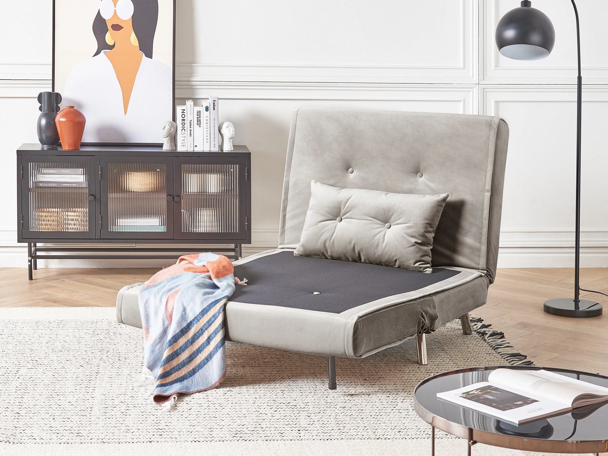  Single Sofa Bed FARRIS Velvet Light Grey