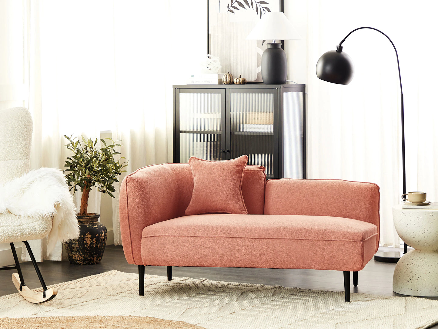  Left-Hand Chaise Lounge CHEVANNES Boucle Peach Pink