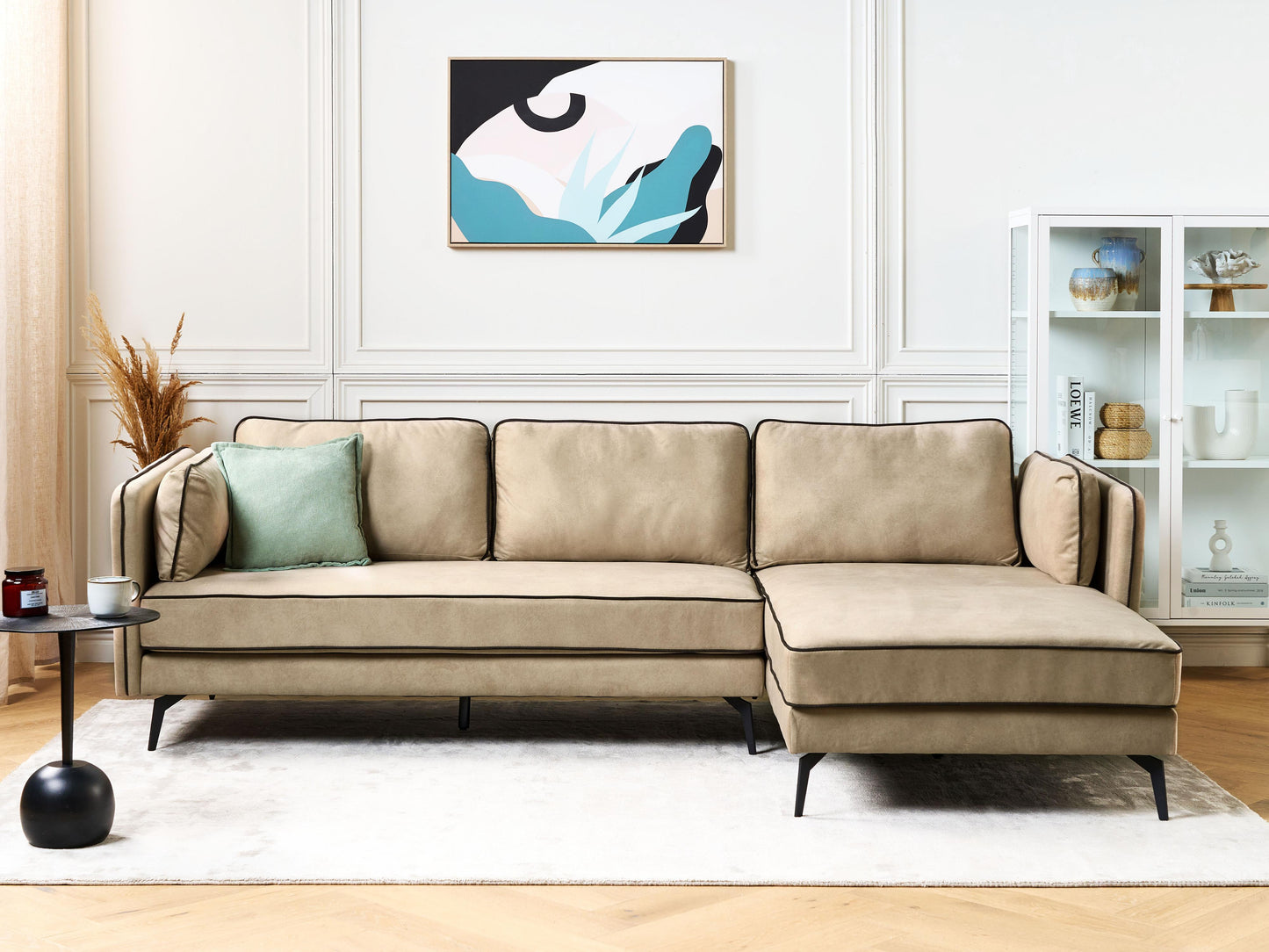  Corner Sofa 3 Seater ALTAN Velvet Beige Left Hand