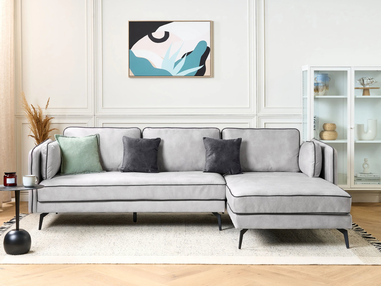  Corner Sofa 3 Seater ALTAN Velvet Light Grey Left Hand