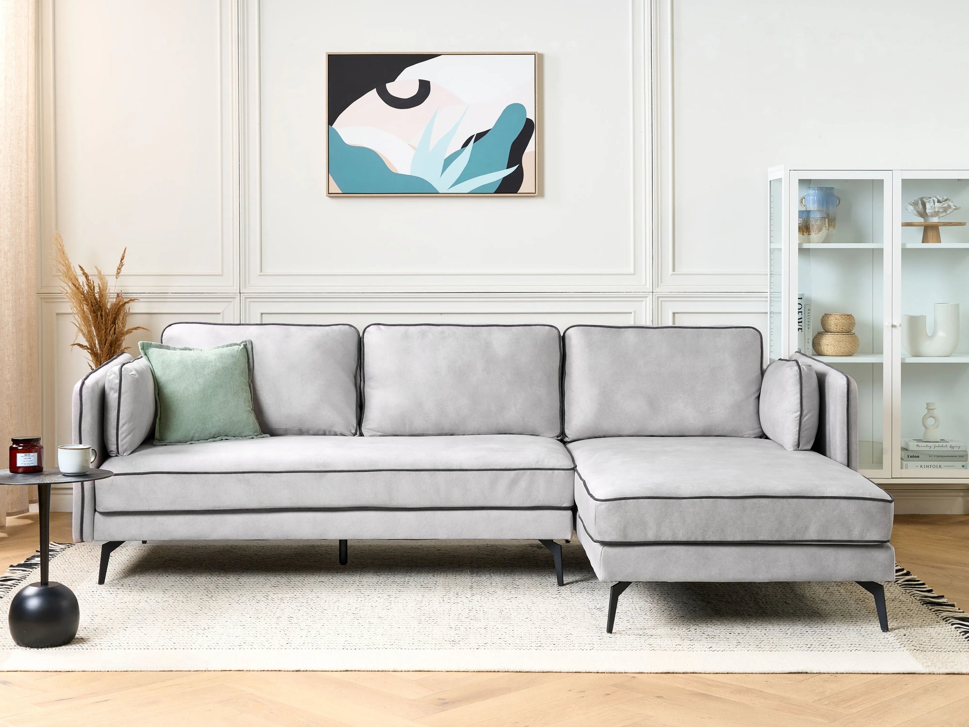  Corner Sofa 3 Seater ALTAN Velvet Light Grey Left Hand