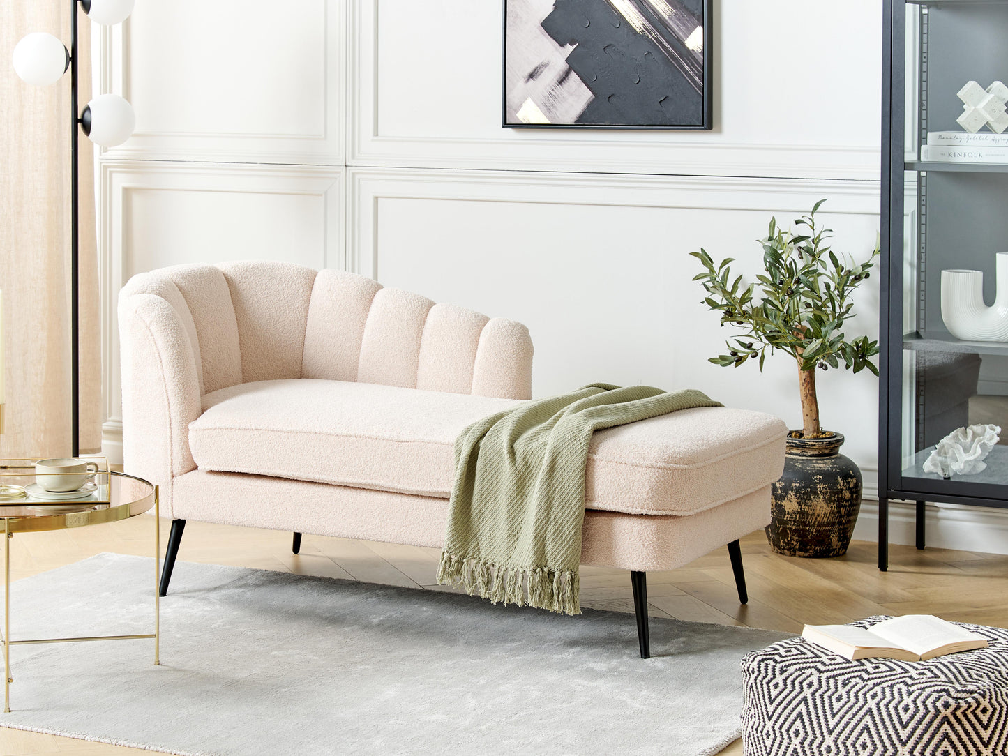  Left-Hand Chaise Lounge ALLIER Boucle Light Beige