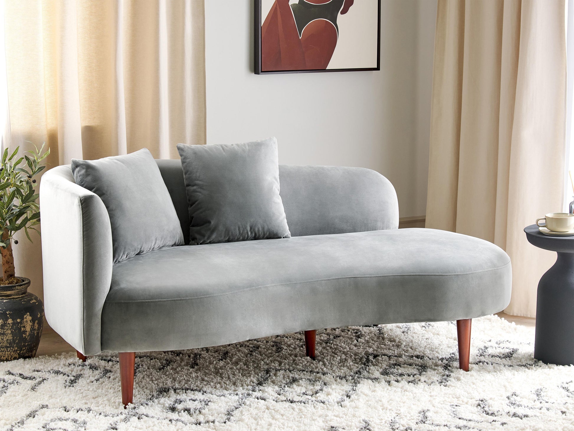  Left-Hand Chaise Lounge CHAUMONT Velvet Light Grey