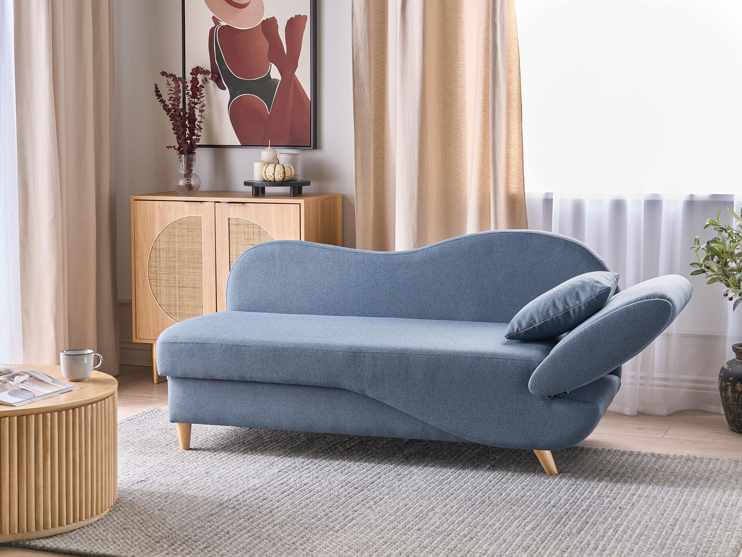  Right-Hand Chaise Lounge MERI Faux Linen Dark Blue With Storage