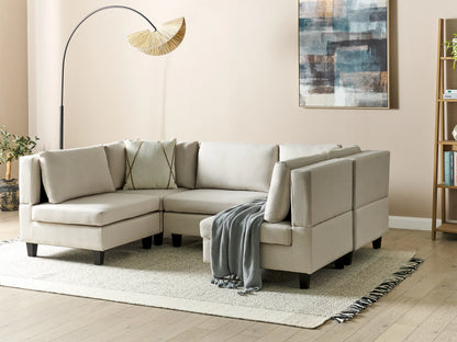  Modular U-Shape Sofa 5 Seater UNSTAD Fabric Light Beige