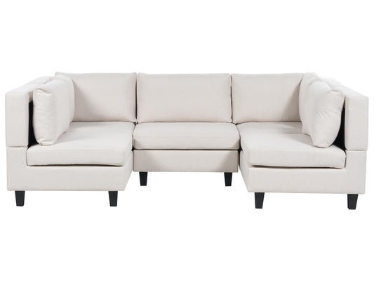  Modular U-Shape Sofa 5 Seater UNSTAD Fabric Light Beige