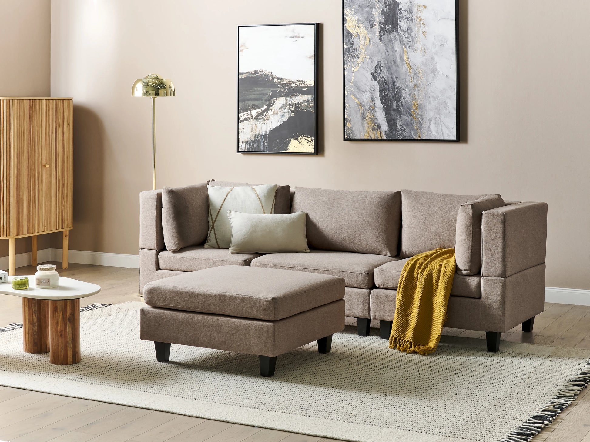  Modular Sofa 3 Seater UNSTAD Fabric Brown With Ottoman