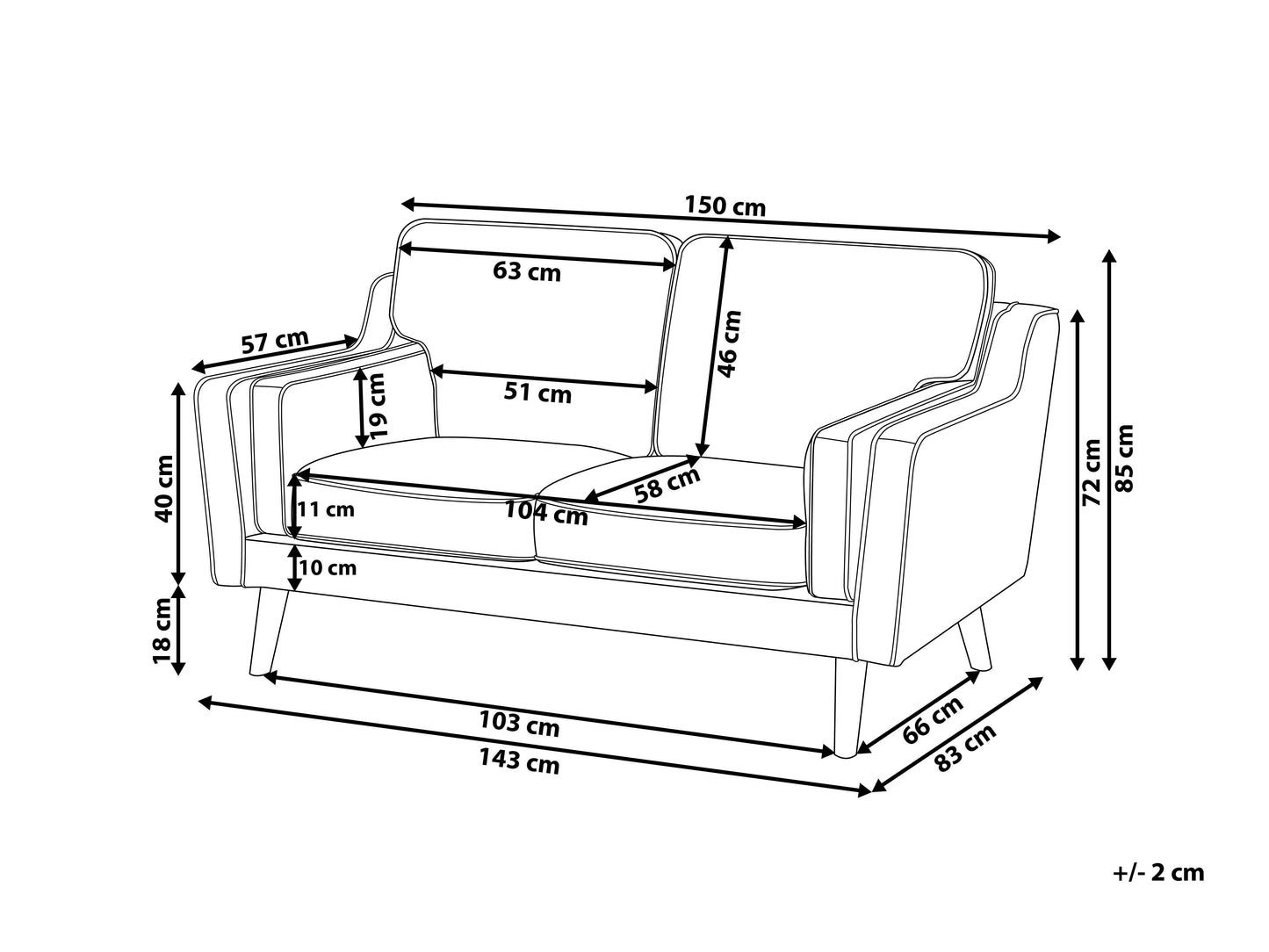  Sofa 2 Seater LOKKA Fabric Off-White
