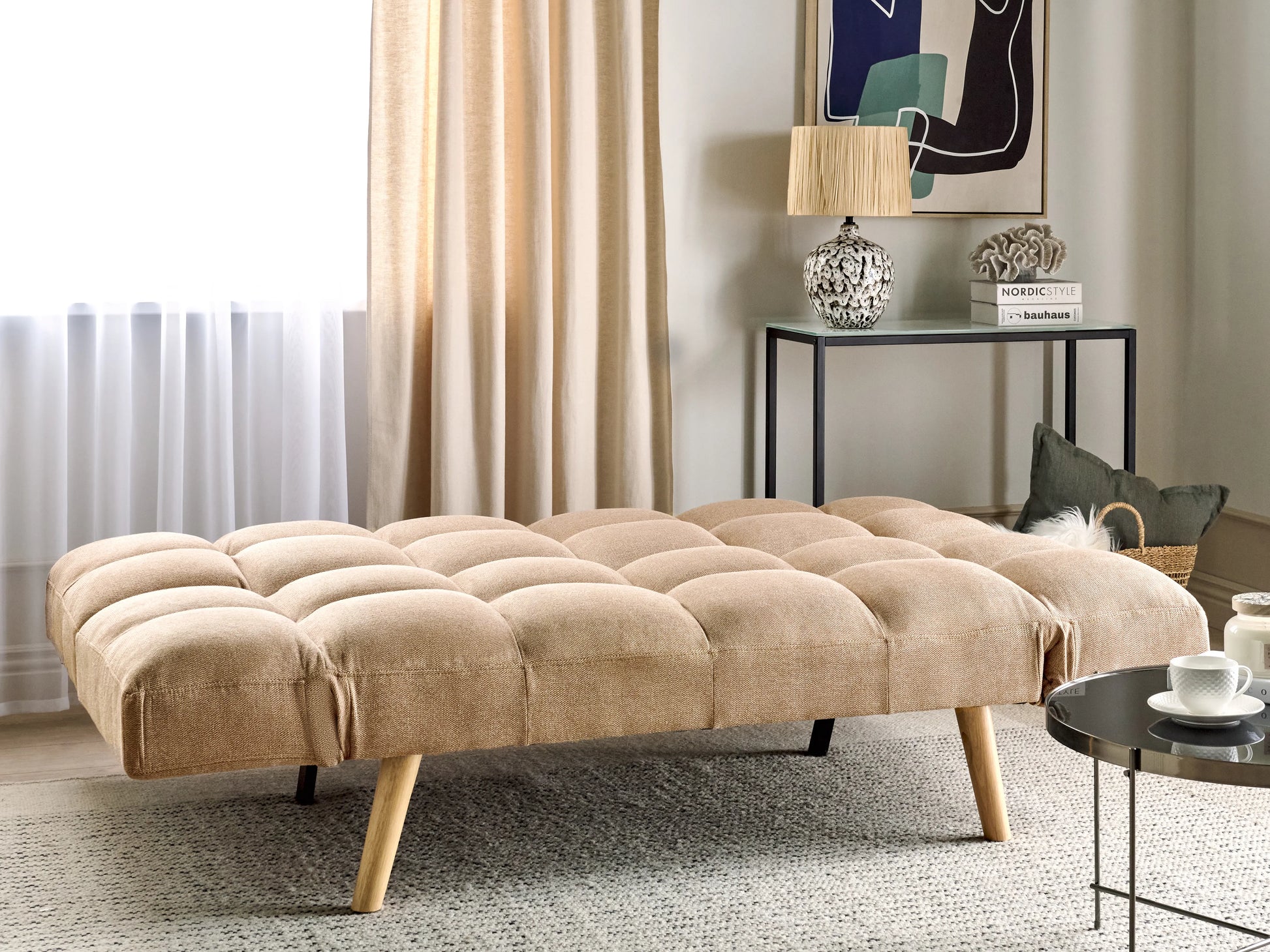  Sofa Bed 2 Seater INGARO Fabric Light Brown